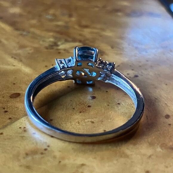 Natural Blue Zircon Moissanite Sterling Silver Ring Size 9 - Picture 5 of 9